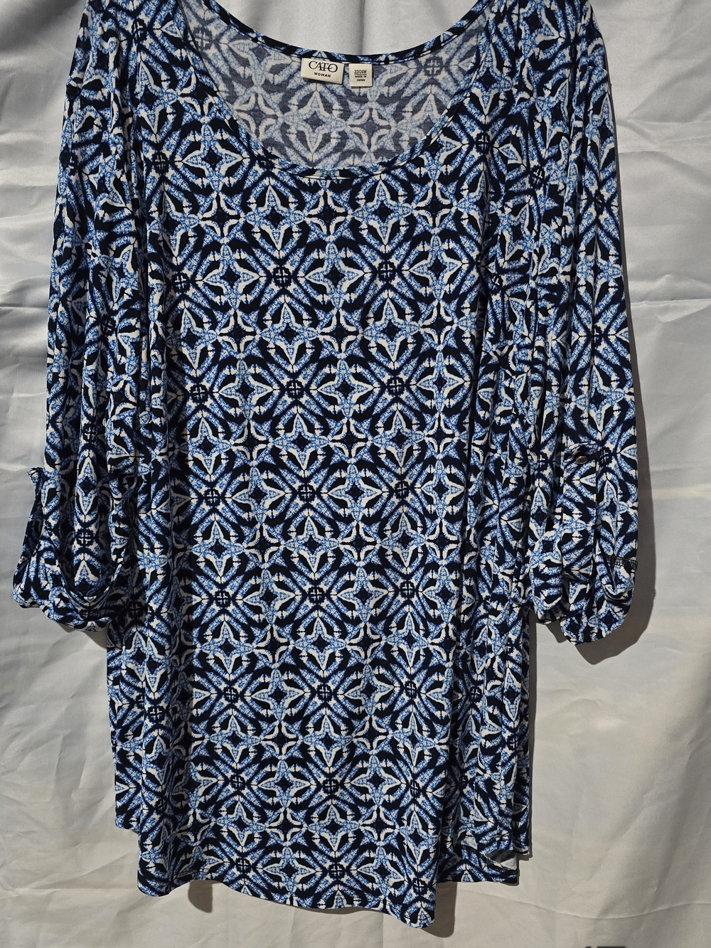Cato Navy and Light Blue Geometric Scoop Neck Tunic